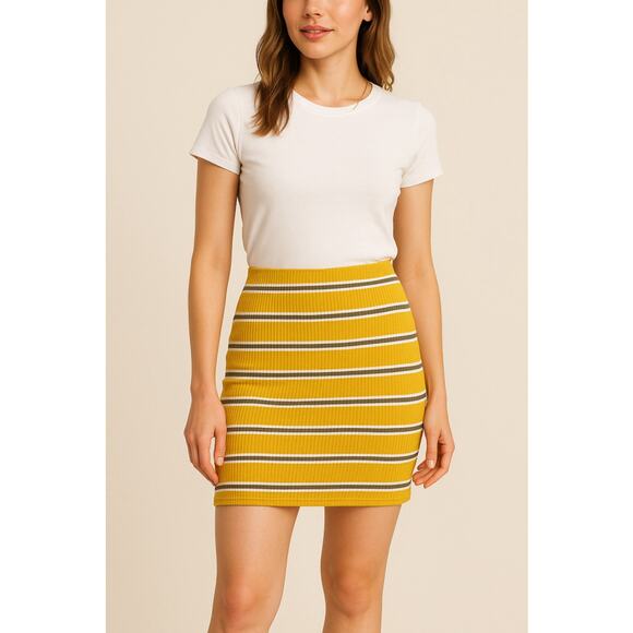No Boundaries Striped Ribbed Mini Skirt Y2K Mustard XS - Picture 1 of 4